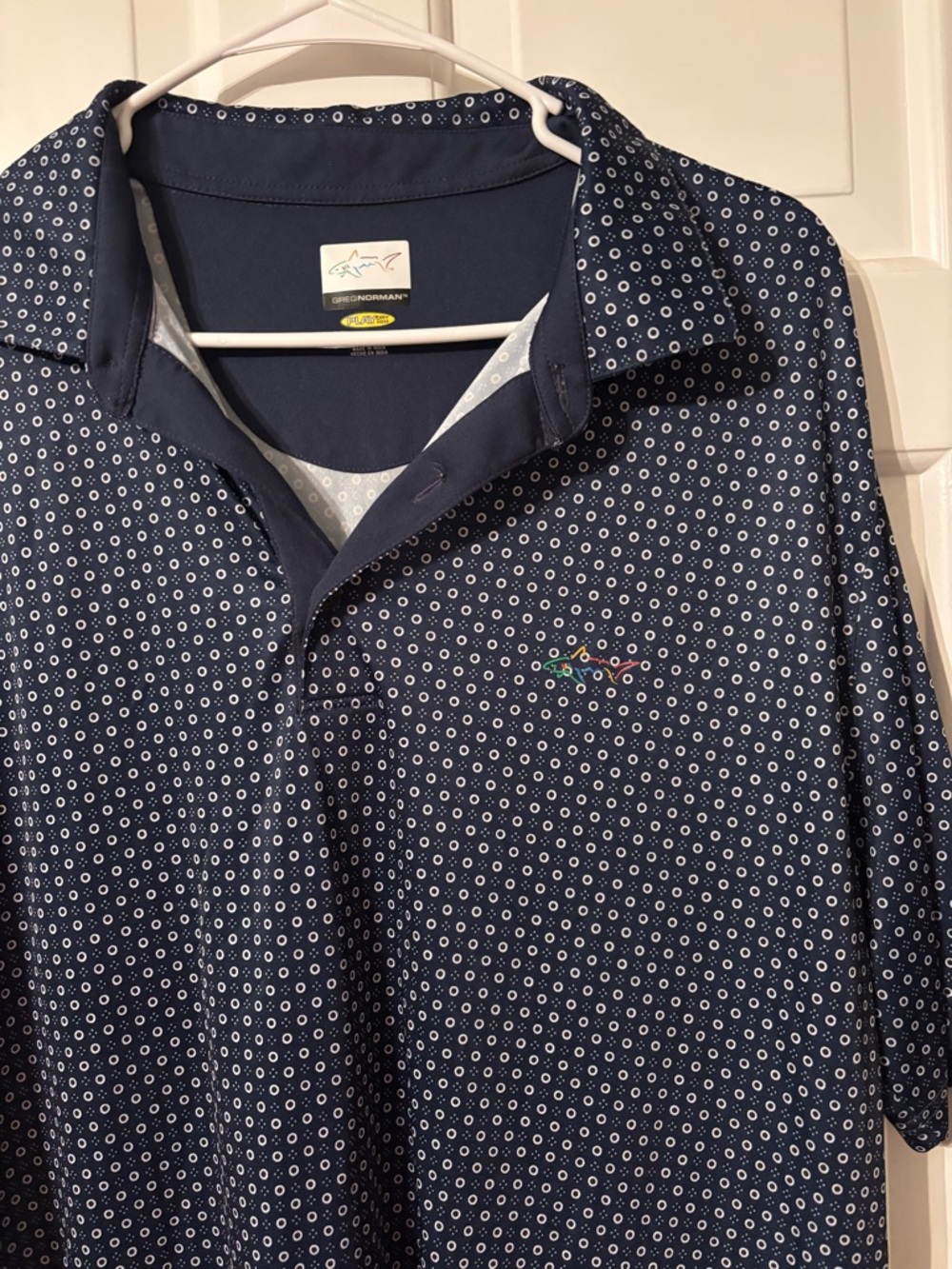 Greg Norman Collection Navy Polo with Micro Circle Print